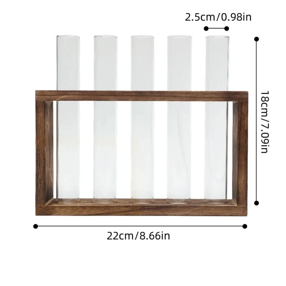 Wall Hanging Hydroponic Plant Propagation Glass Vase Transparent Tubes Vase  with Wooden Desktop Home Office Garde Decoration