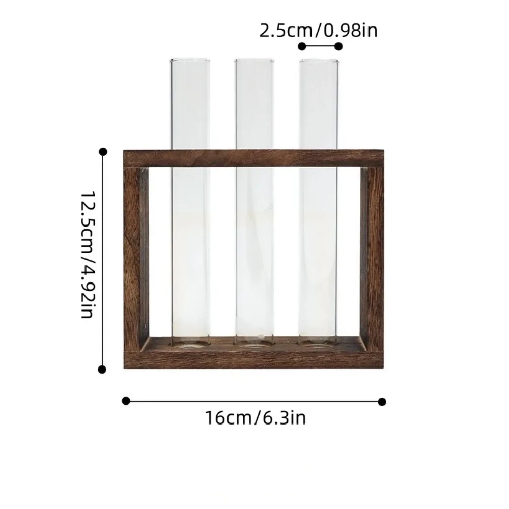 Wall Hanging Hydroponic Plant Propagation Glass Vase Transparent Tubes Vase  with Wooden Desktop Home Office Garde Decoration