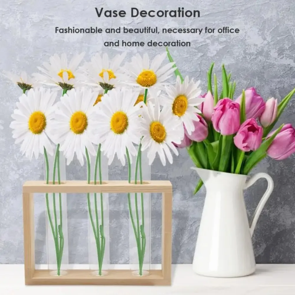 Wall Hanging Hydroponic Plant Propagation Glass Vase Transparent Tubes Vase  with Wooden Desktop Home Office Garde Decoration
