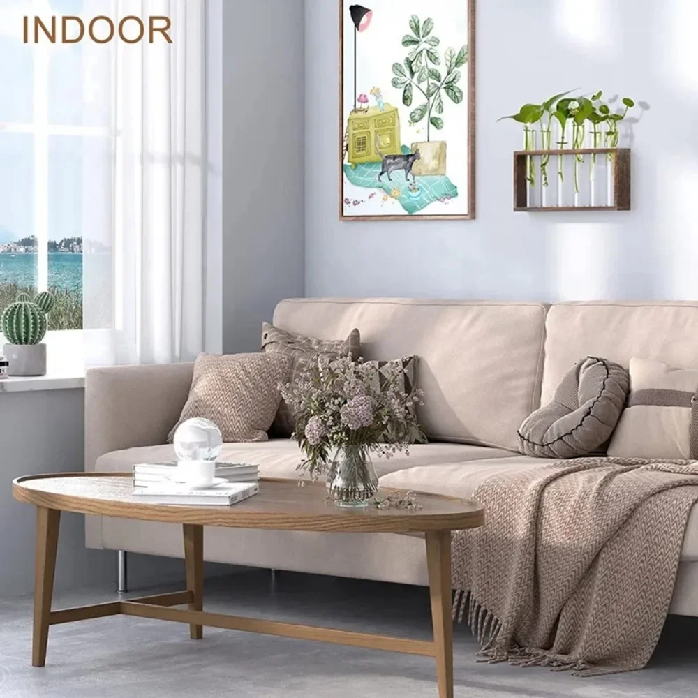 Wall Hanging Hydroponic Plant Propagation Glass Vase Transparent Tubes Vase  with Wooden Desktop Home Office Garde Decoration