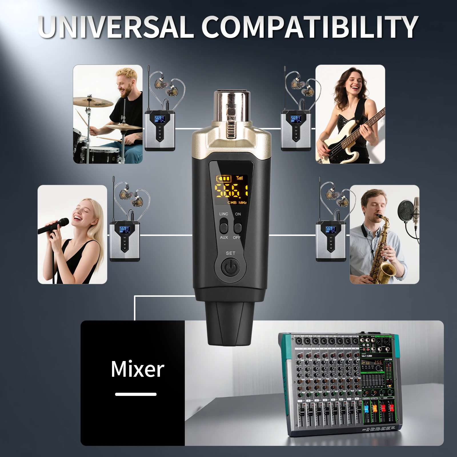 Depusheng Wireless In-Ear Monitor System Portable and Rechargeable Transmitter and Receiver for Stage Performance