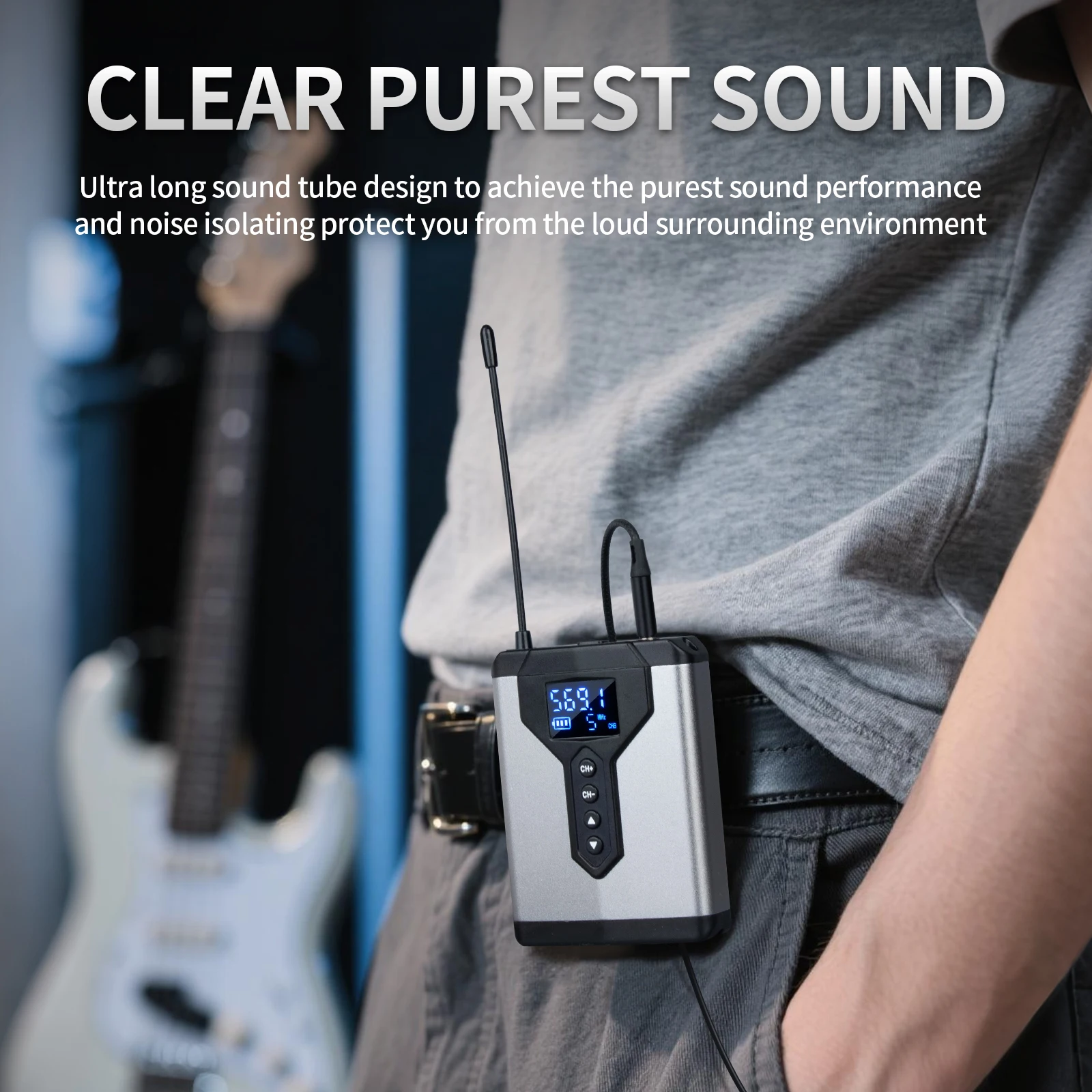 Depusheng Wireless In-Ear Monitor System Portable and Rechargeable Transmitter and Receiver for Stage Performance