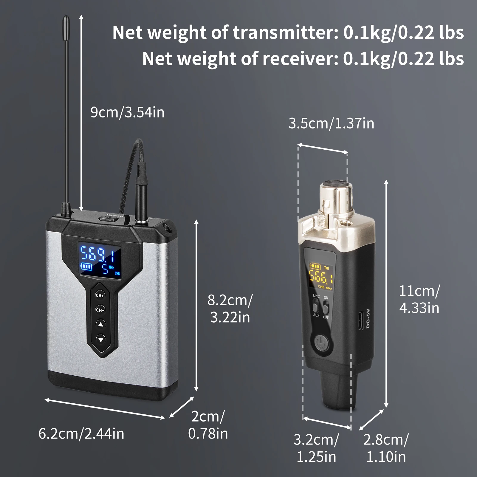 Depusheng Wireless In-Ear Monitor System Portable and Rechargeable Transmitter and Receiver for Stage Performance