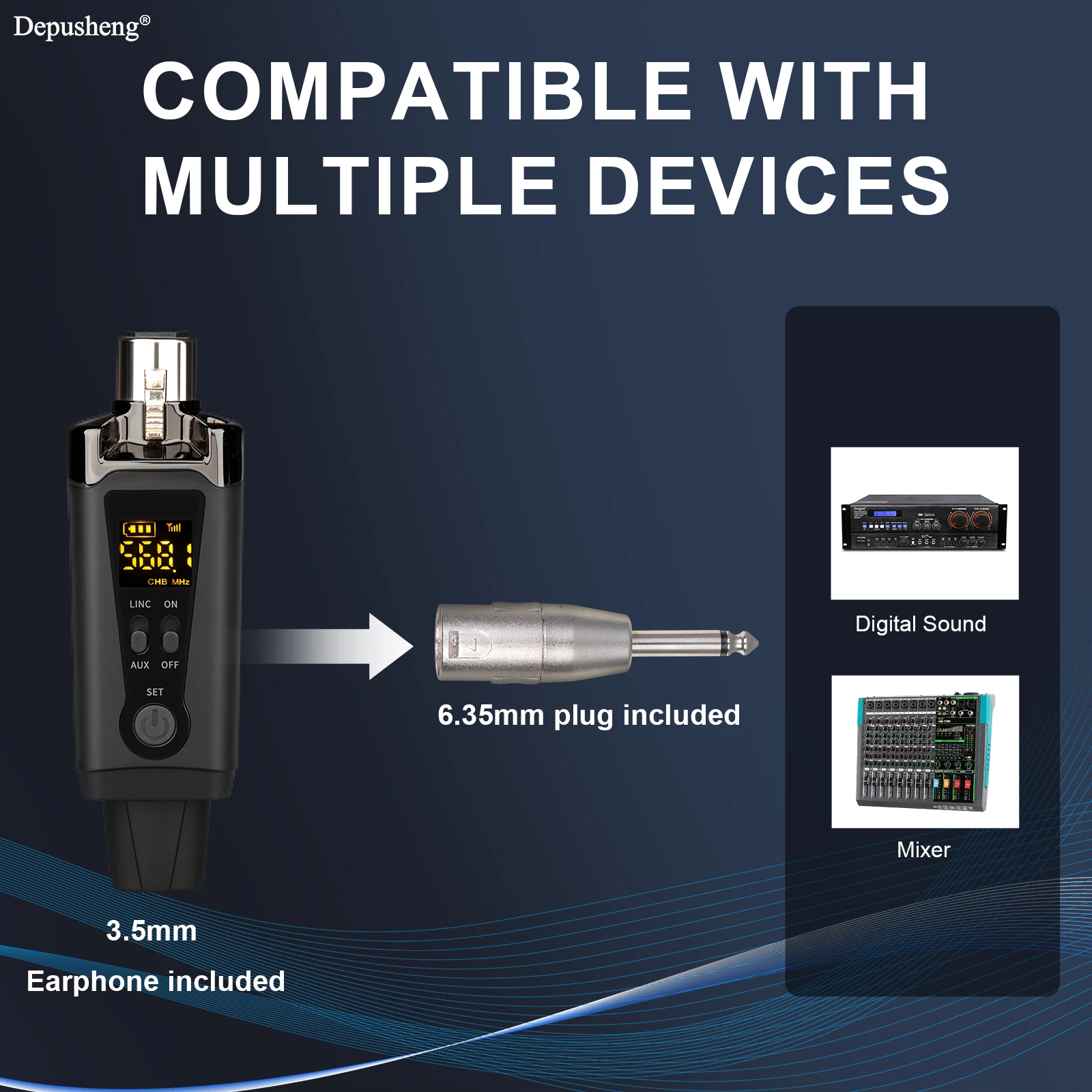Depusheng DE4 Wireless Ear Monitor System with Transmitter Clip on Receiver Automatic Pairing In-Ear Monitoring for Studio,DJ