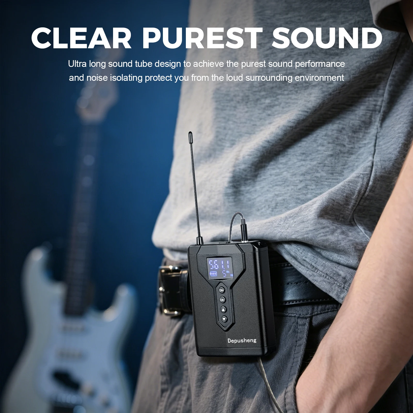 Depusheng DE4 Wireless Ear Monitor System with Transmitter Clip on Receiver Automatic Pairing In-Ear Monitoring for Studio,DJ