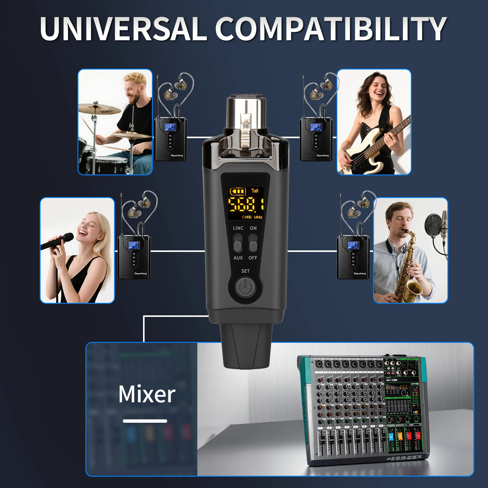 Depusheng DE4 Wireless Ear Monitor System with Transmitter Clip on Receiver Automatic Pairing In-Ear Monitoring for Studio,DJ