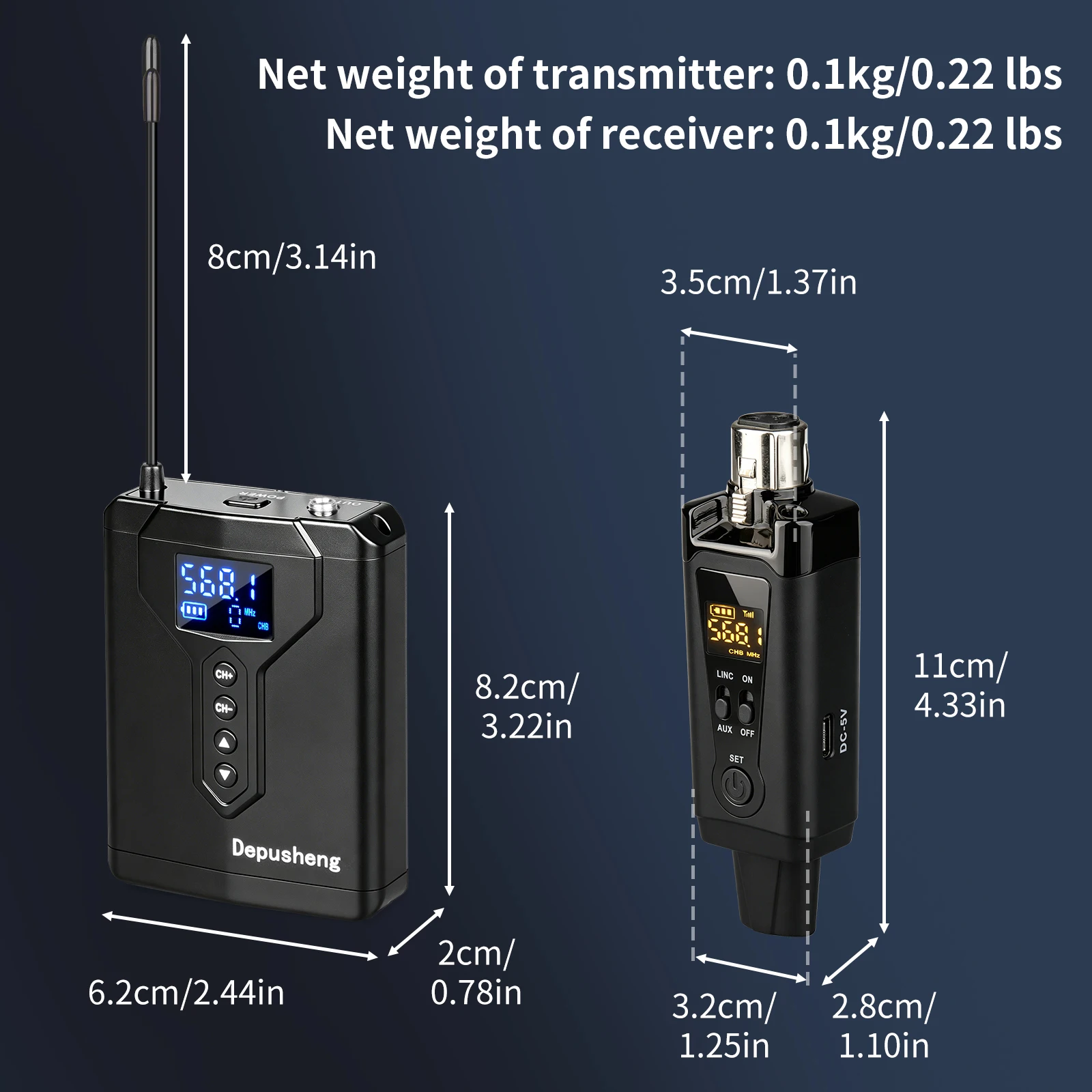Depusheng DE4 Wireless Ear Monitor System with Transmitter Clip on Receiver Automatic Pairing In-Ear Monitoring for Studio,DJ