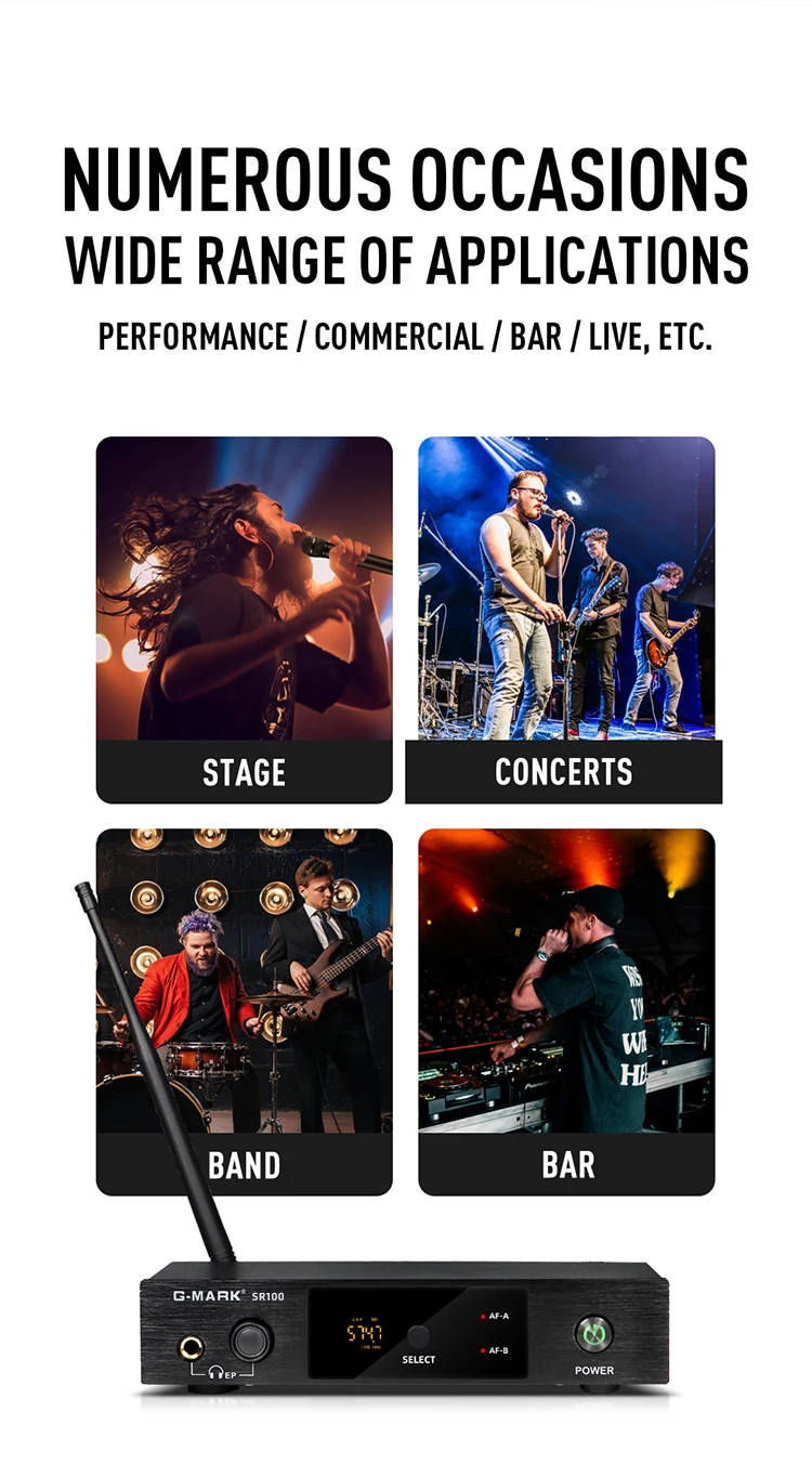 Wireless In Ear Monitor G-MARK SR100 UHF Stage Return Studio Frequency Selectable For Guitar Band Performance DJ Party