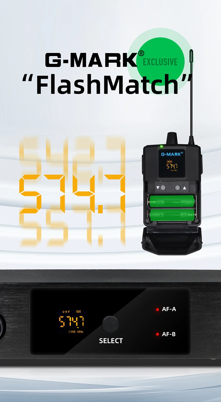 Wireless In Ear Monitor G-MARK SR100 UHF Stage Return Studio Frequency Selectable For Guitar Band Performance DJ Party