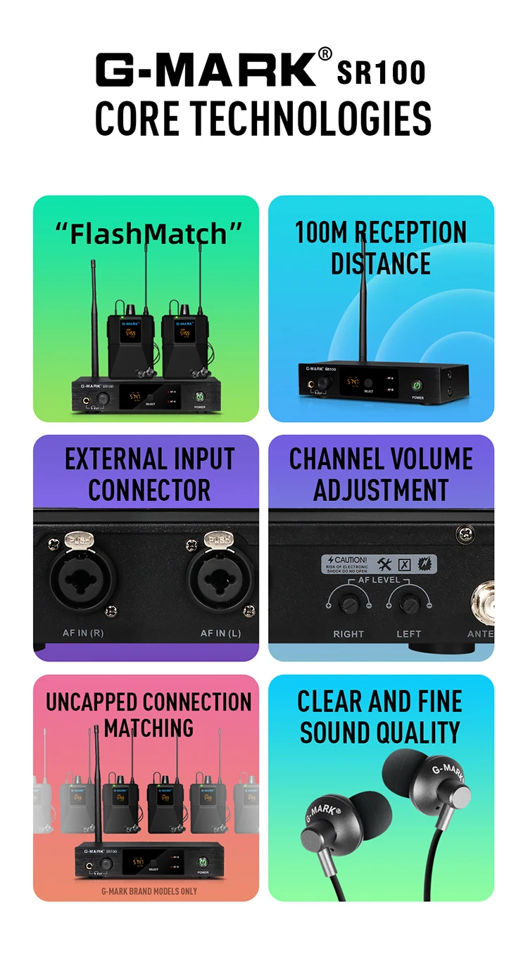 Wireless In Ear Monitor G-MARK SR100 UHF Stage Return Studio Frequency Selectable For Guitar Band Performance DJ Party