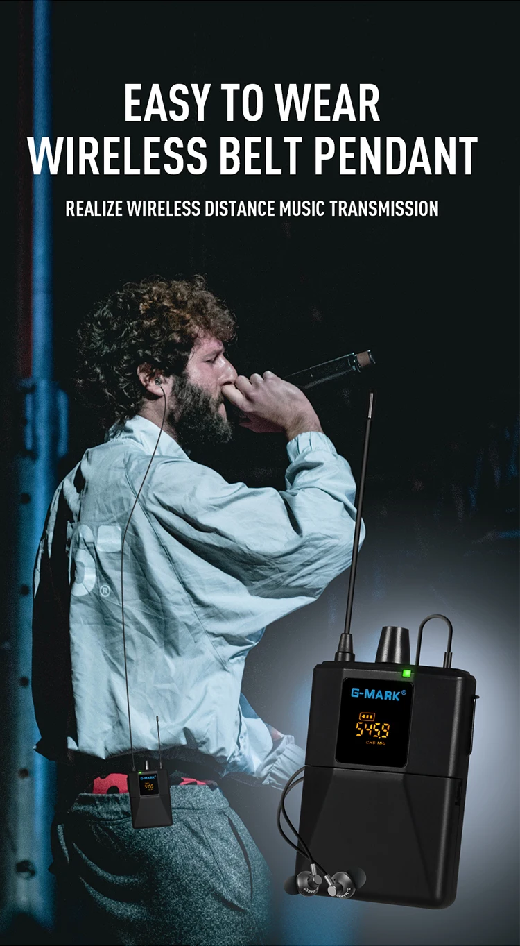 Wireless In Ear Monitor G-MARK SR100 UHF Stage Return Studio Frequency Selectable For Guitar Band Performance DJ Party