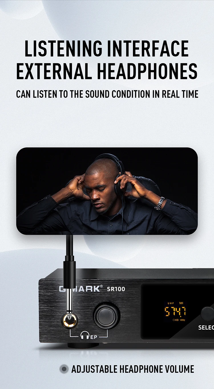 Wireless In Ear Monitor G-MARK SR100 UHF Stage Return Studio Frequency Selectable For Guitar Band Performance DJ Party