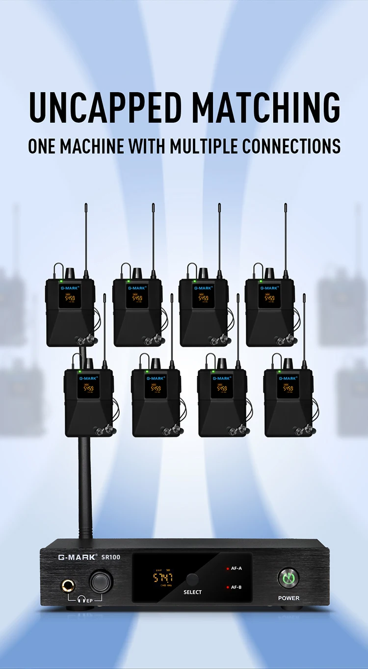 Wireless In Ear Monitor G-MARK SR100 UHF Stage Return Studio Frequency Selectable For Guitar Band Performance DJ Party
