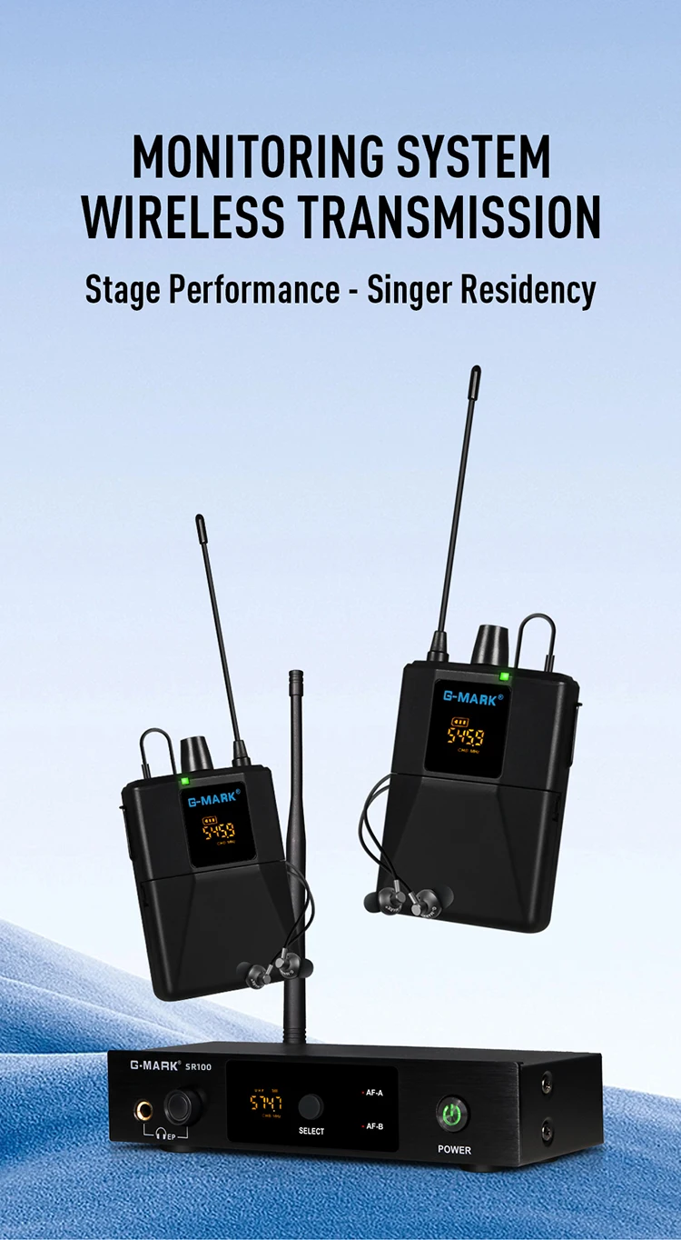 Wireless In Ear Monitor G-MARK SR100 UHF Stage Return Studio Frequency Selectable For Guitar Band Performance DJ Party