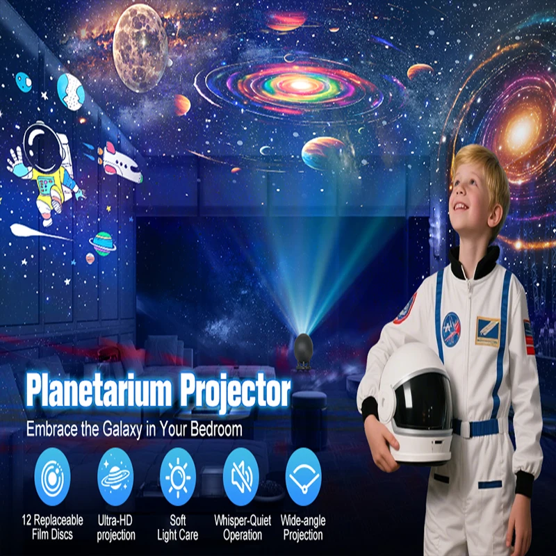Planetarium Projector for Bedroom, 12 Image Discs, Galaxy Projectors Star Night Light, Ceiling Mood Lighting, Space Lamp