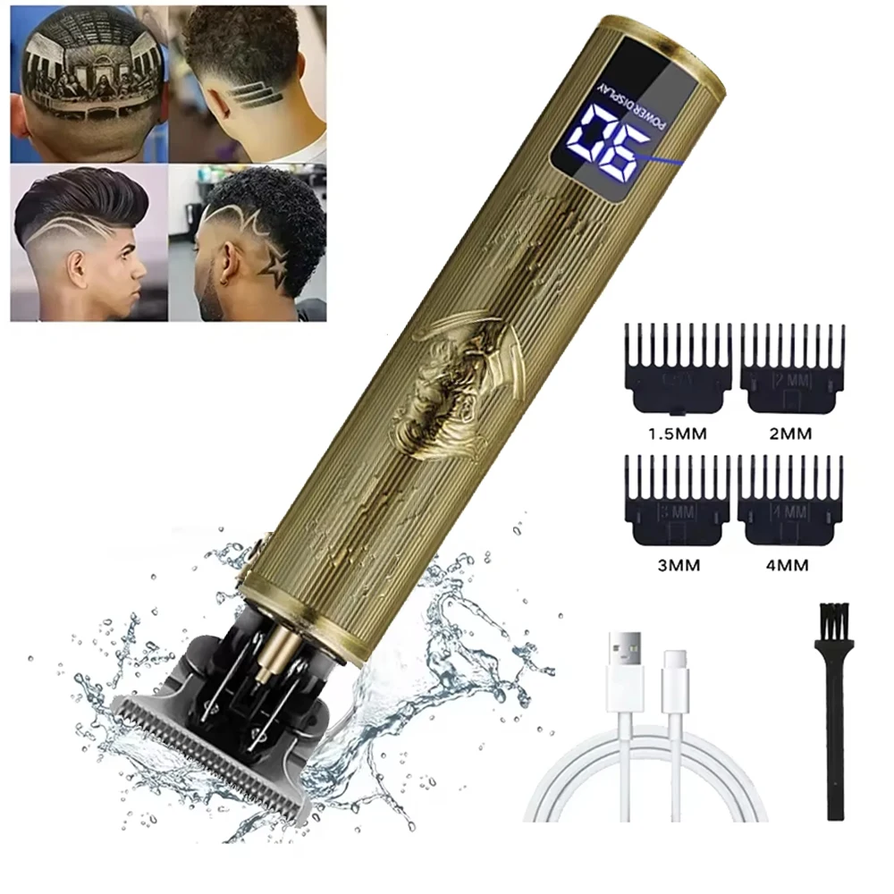 Electric Hair Clipper for Men Professional Barber Shaver Beard Trimmer Dragon Buddha Design Body Hair Cutting Machine USB
