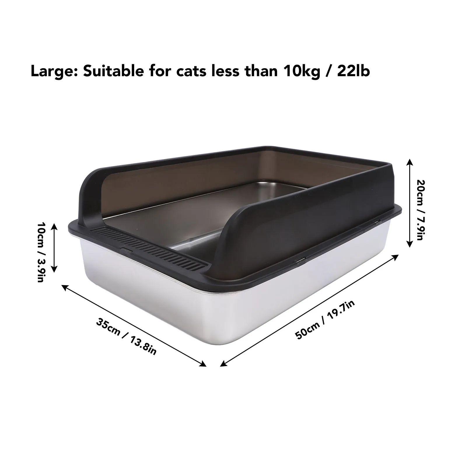 Cat Litter Box Stainless Steel Anti Splashing Odorless Easy to Clean High Sides Semi Enclosed Cat Litter Box with Lid for Cats