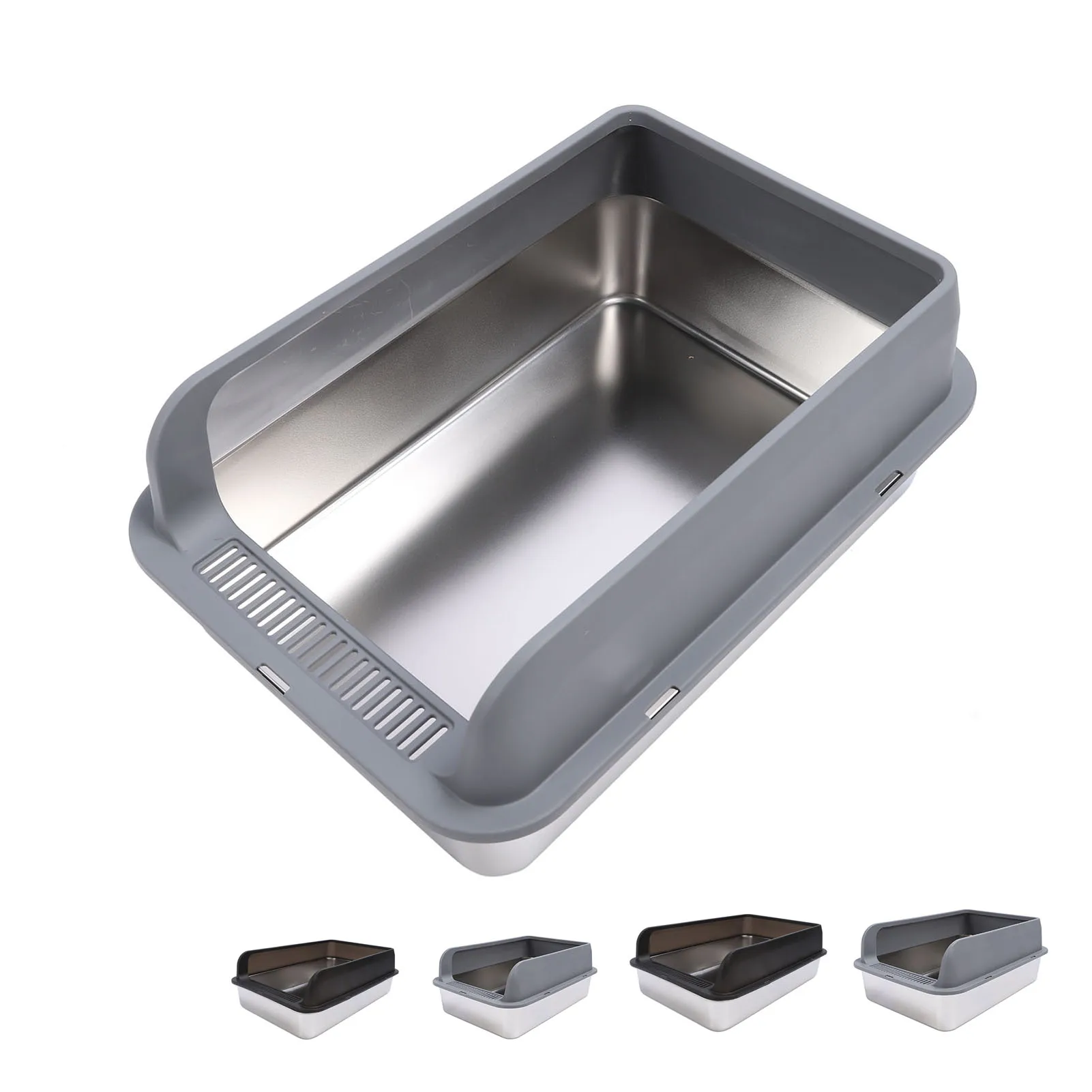Cat Litter Box Stainless Steel Anti Splashing Odorless Easy to Clean High Sides Semi Enclosed Cat Litter Box with Lid for Cats