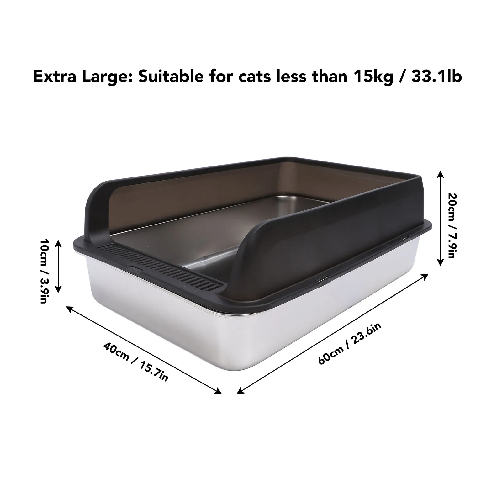 Cat Litter Box Stainless Steel Anti Splashing Odorless Easy to Clean High Sides Semi Enclosed Cat Litter Box with Lid for Cats