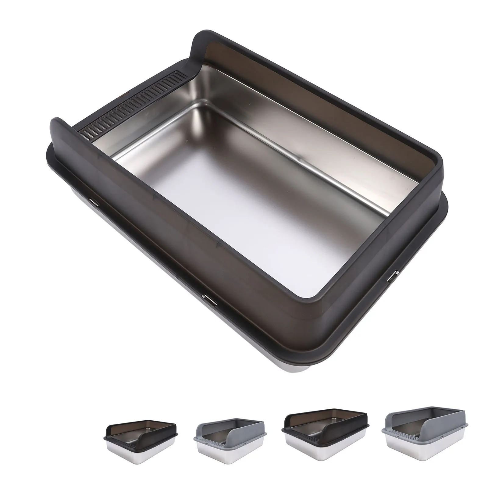 Cat Litter Box Stainless Steel Anti Splashing Odorless Easy to Clean High Sides Semi Enclosed Cat Litter Box with Lid for Cats