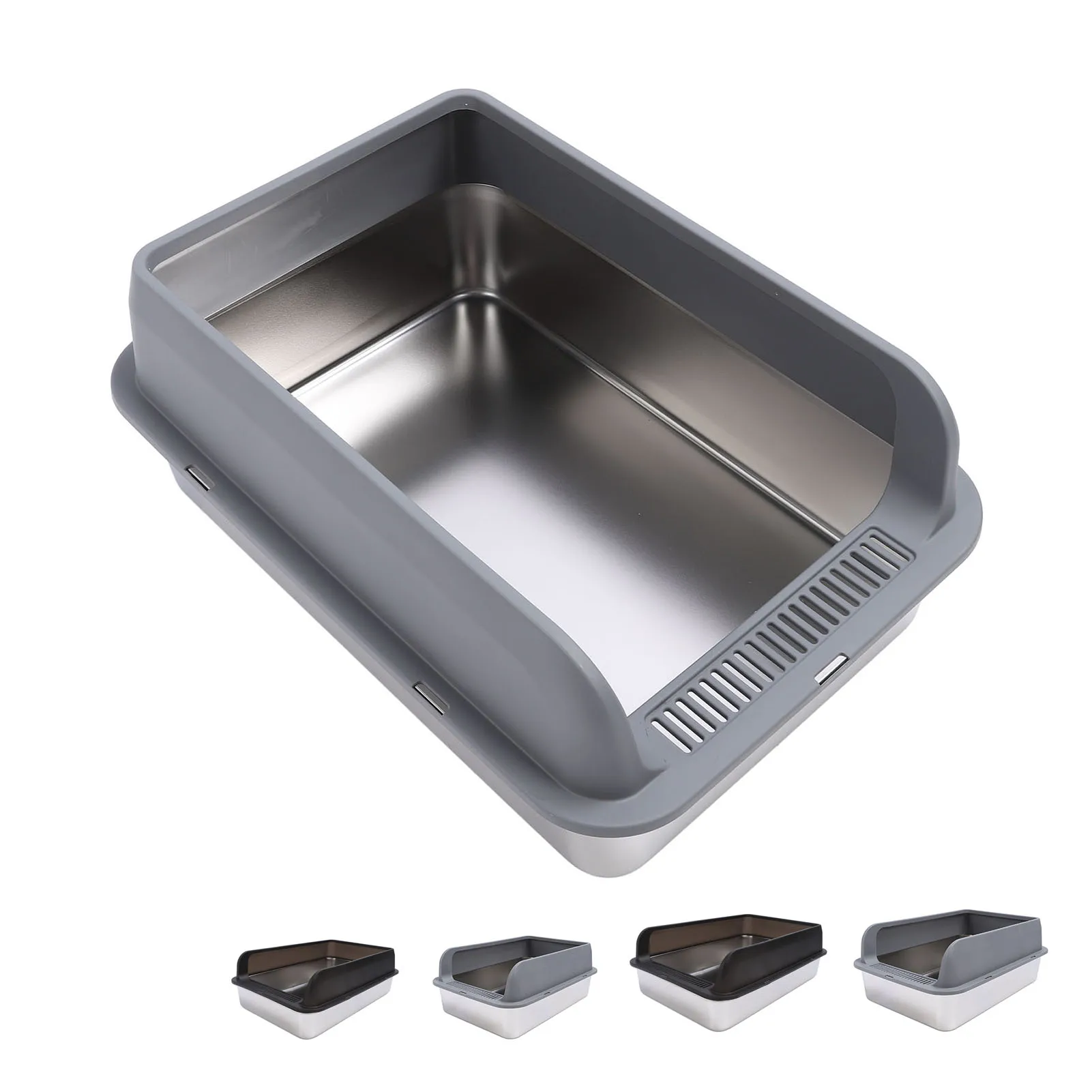 Cat Litter Box Stainless Steel Anti Splashing Odorless Easy to Clean High Sides Semi Enclosed Cat Litter Box with Lid for Cats