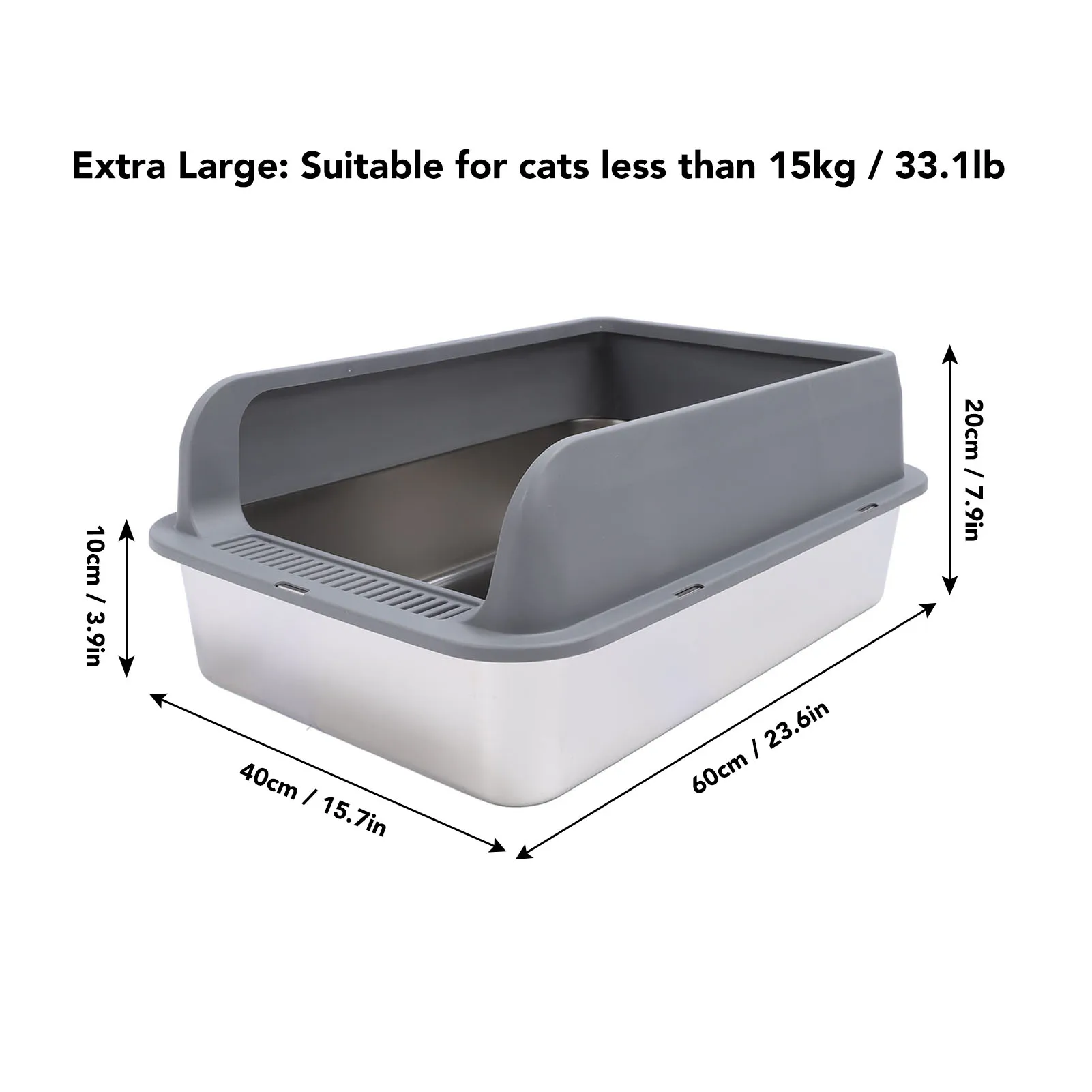 Cat Litter Box Stainless Steel Anti Splashing Odorless Easy to Clean High Sides Semi Enclosed Cat Litter Box with Lid for Cats