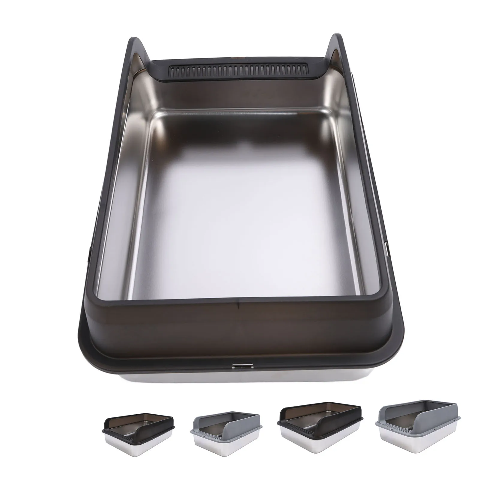 Cat Litter Box Stainless Steel Anti Splashing Odorless Easy to Clean High Sides Semi Enclosed Cat Litter Box with Lid for Cats