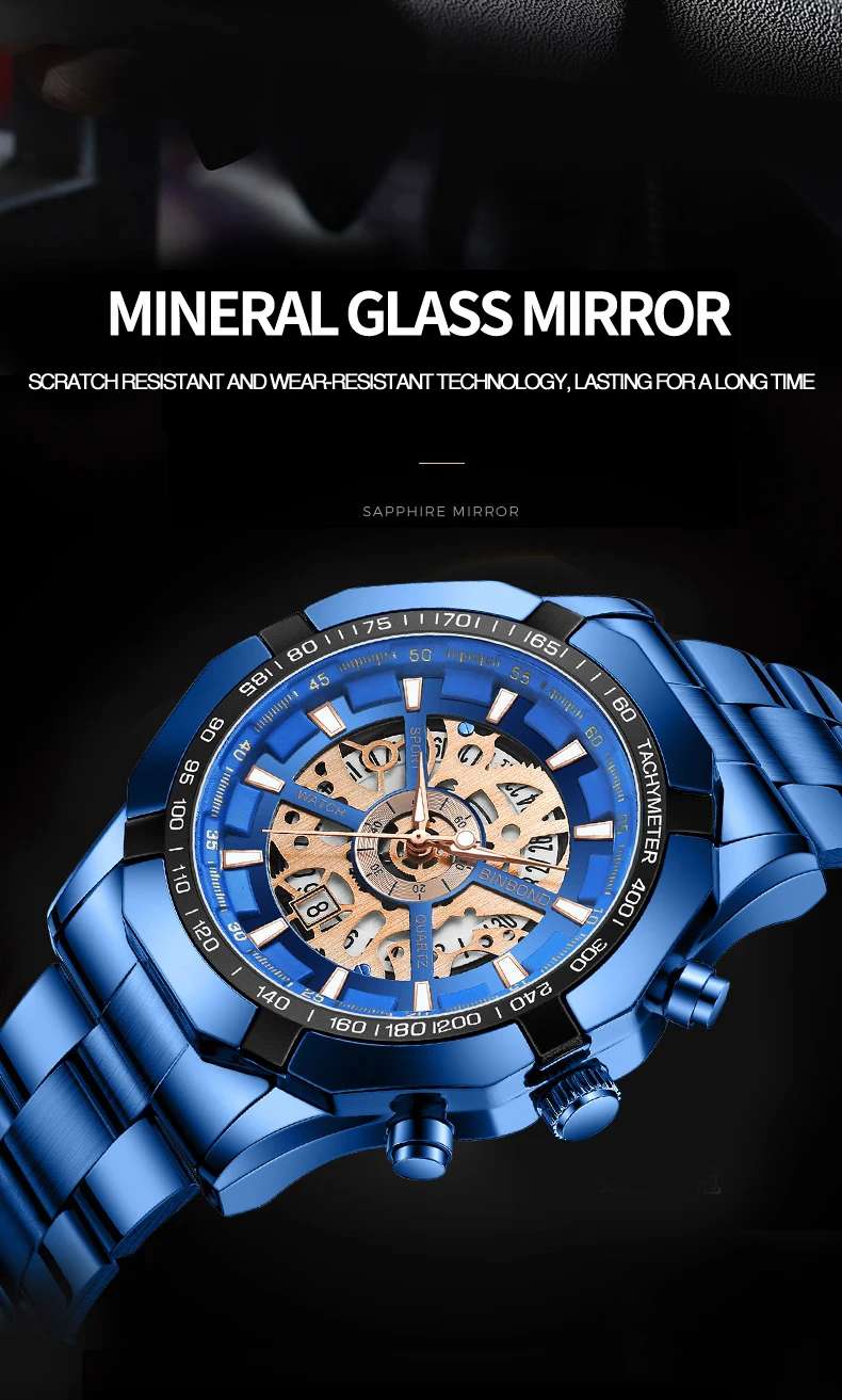 BINBOND Luxury Hollow-Out Quartz Wristwatch For Men Luminous Waterproof Men's Watch Business Sport Fashion Reloj Hommes