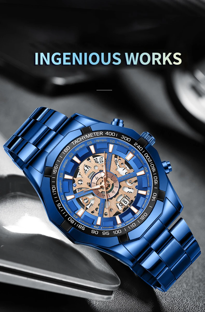BINBOND Luxury Hollow-Out Quartz Wristwatch For Men Luminous Waterproof Men's Watch Business Sport Fashion Reloj Hommes