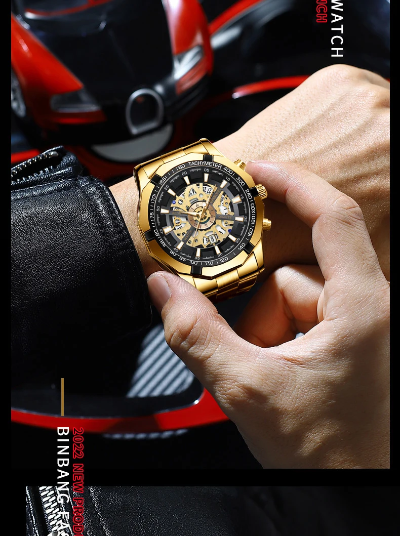 BINBOND Luxury Hollow-Out Quartz Wristwatch For Men Luminous Waterproof Men's Watch Business Sport Fashion Reloj Hommes
