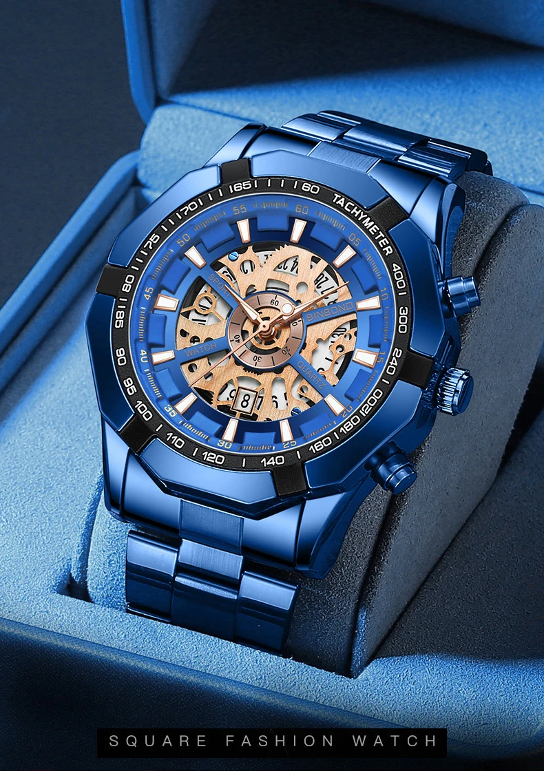 BINBOND Luxury Hollow-Out Quartz Wristwatch For Men Luminous Waterproof Men's Watch Business Sport Fashion Reloj Hommes