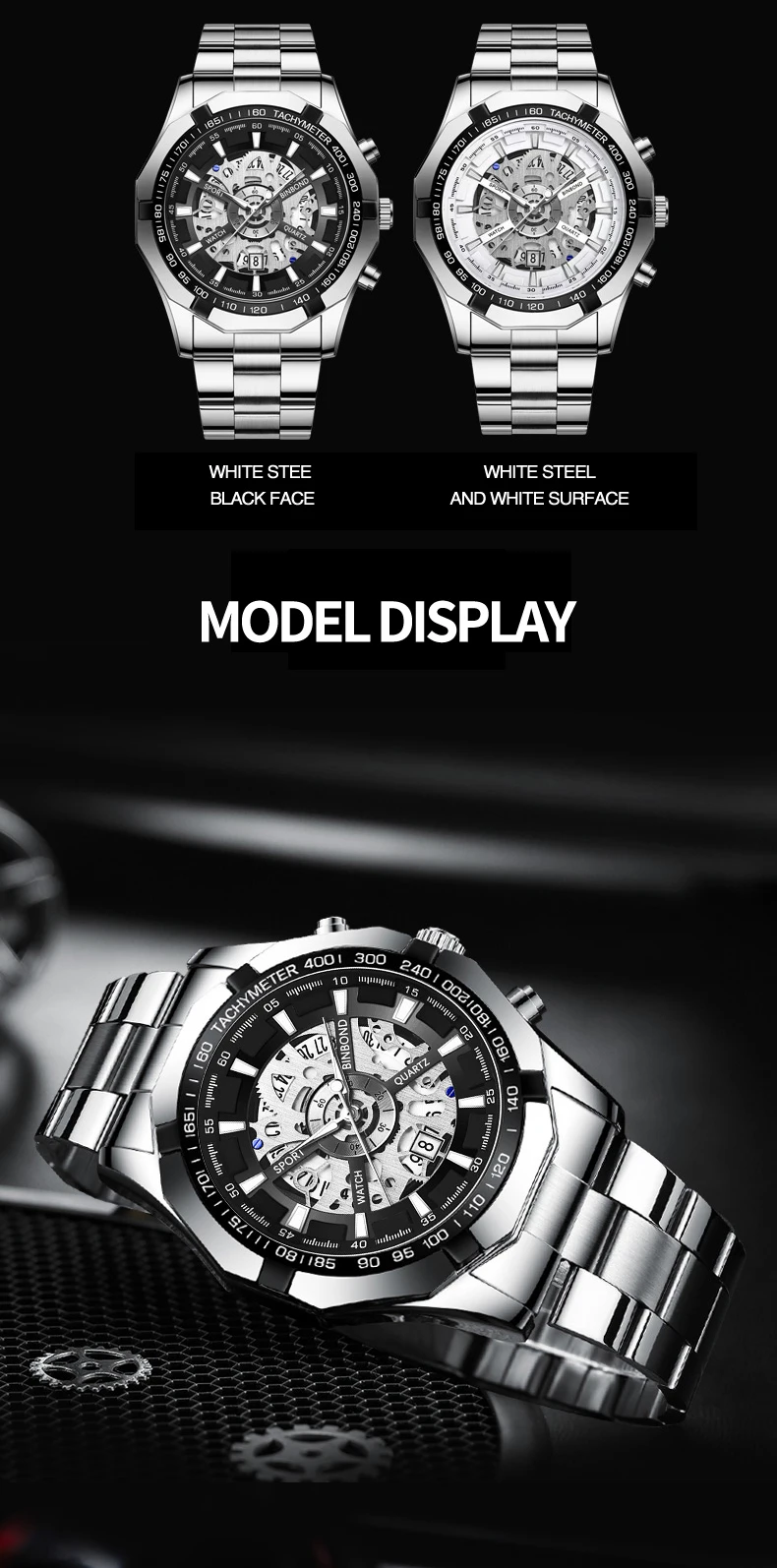 BINBOND Luxury Hollow-Out Quartz Wristwatch For Men Luminous Waterproof Men's Watch Business Sport Fashion Reloj Hommes