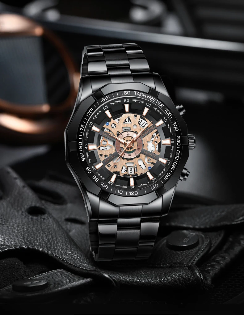 BINBOND Luxury Hollow-Out Quartz Wristwatch For Men Luminous Waterproof Men's Watch Business Sport Fashion Reloj Hommes