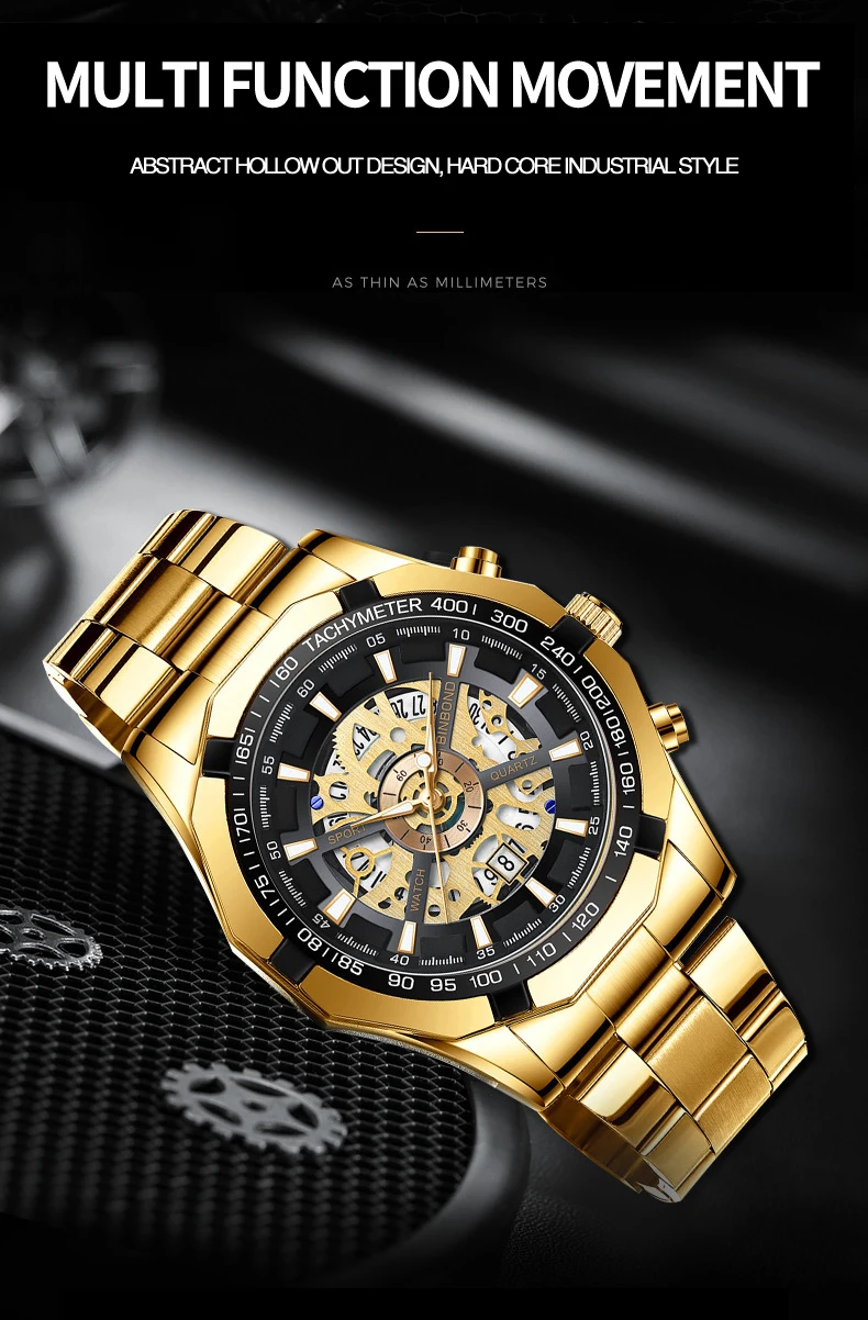 BINBOND Luxury Hollow-Out Quartz Wristwatch For Men Luminous Waterproof Men's Watch Business Sport Fashion Reloj Hommes