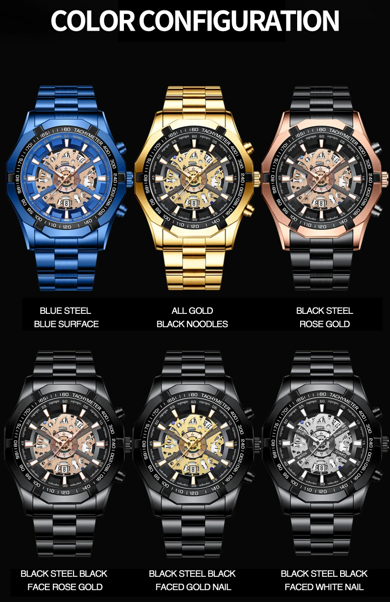 BINBOND Luxury Hollow-Out Quartz Wristwatch For Men Luminous Waterproof Men's Watch Business Sport Fashion Reloj Hommes