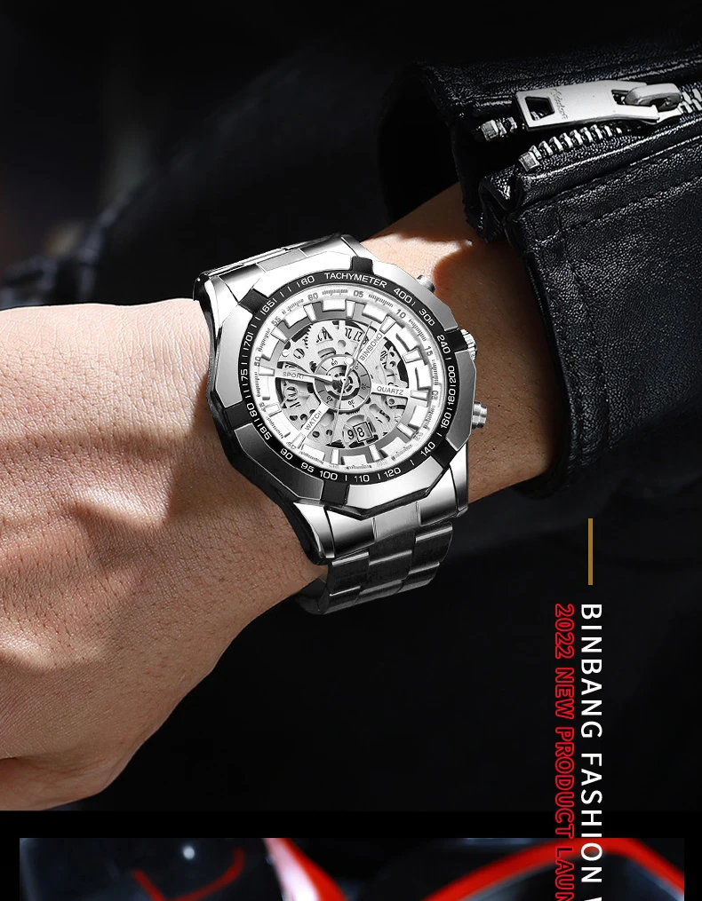 BINBOND Luxury Hollow-Out Quartz Wristwatch For Men Luminous Waterproof Men's Watch Business Sport Fashion Reloj Hommes