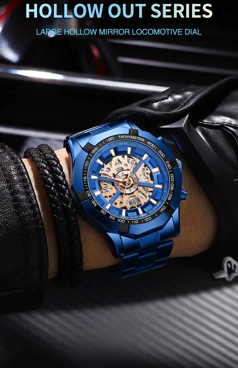 BINBOND Luxury Hollow-Out Quartz Wristwatch For Men Luminous Waterproof Men's Watch Business Sport Fashion Reloj Hommes