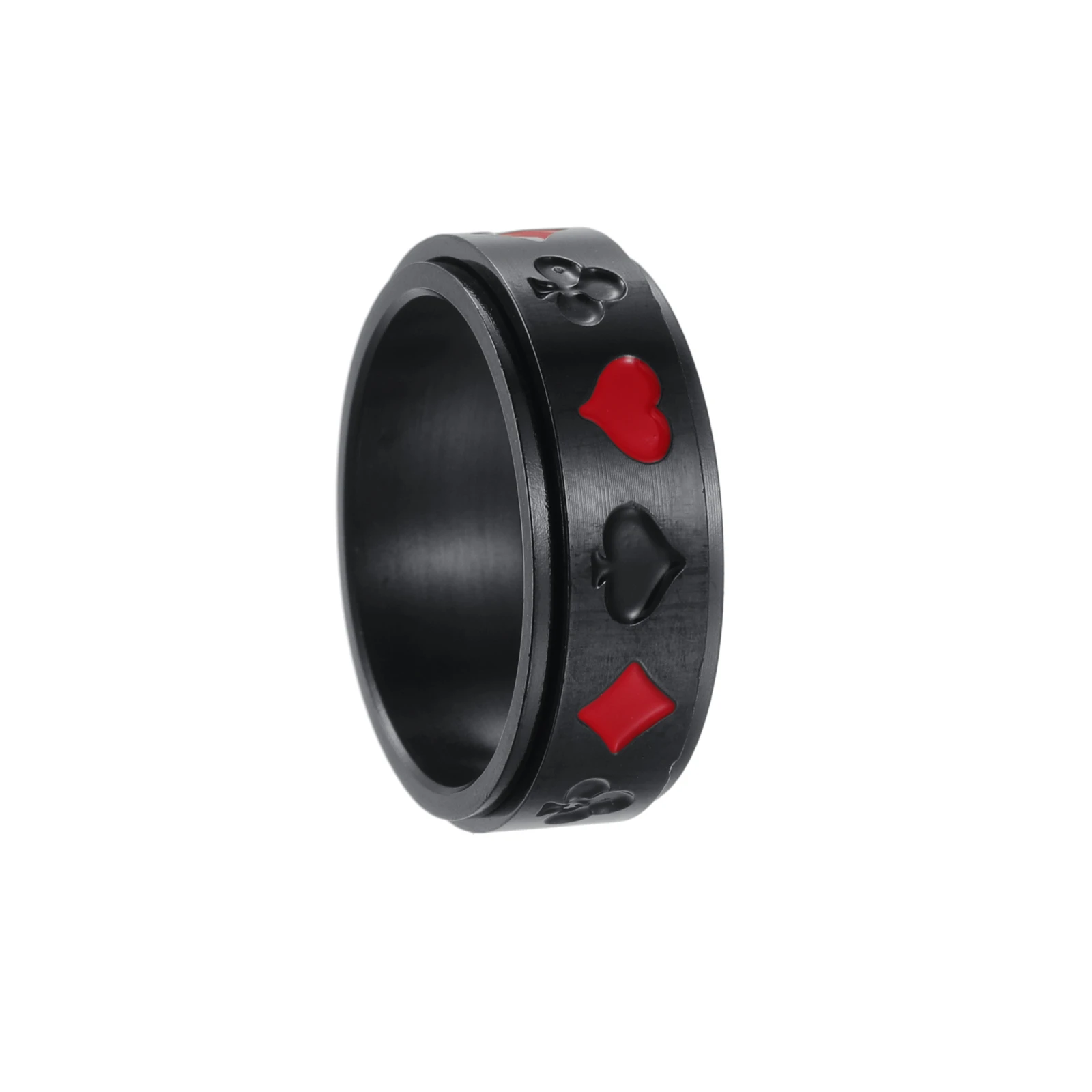 8mm Black Stainless Steel Rotatable Ring for Men Punk Vintage Lucky Playing Card Poker Mens Accessories