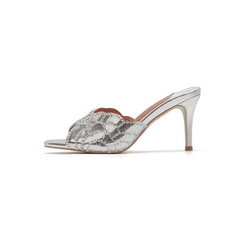 2026Fashionable Women's Summer New Sexy Sequined Slim High-heeled Sandals, Women's Wedding Party Plus Size Sandals