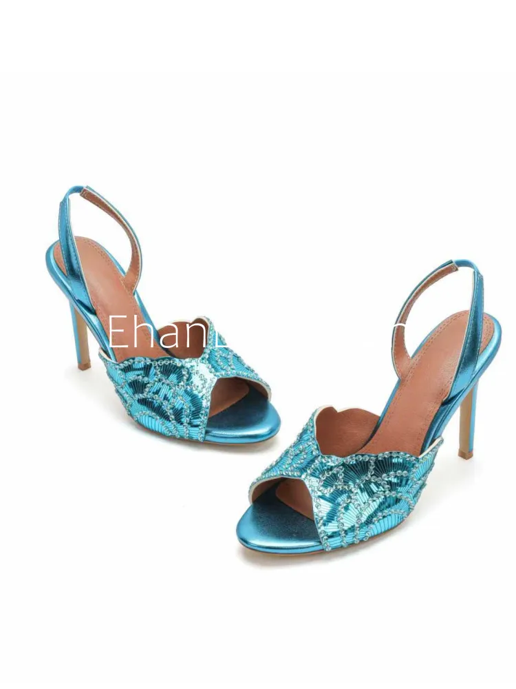 2026Fashionable Women's Summer New Sexy Sequined Slim High-heeled Sandals, Women's Wedding Party Plus Size Sandals