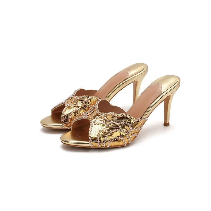 2026Fashionable Women's Summer New Sexy Sequined Slim High-heeled Sandals, Women's Wedding Party Plus Size Sandals