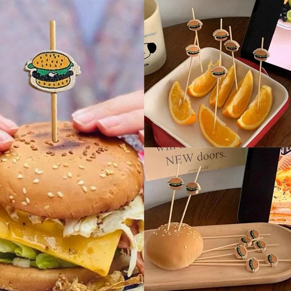 100PCS Hamburger Toothpicks Cocktail Picks Sticks Sandwiches Appetizers Cakes Dessert Drinks Fruit for Party Decoration Tools