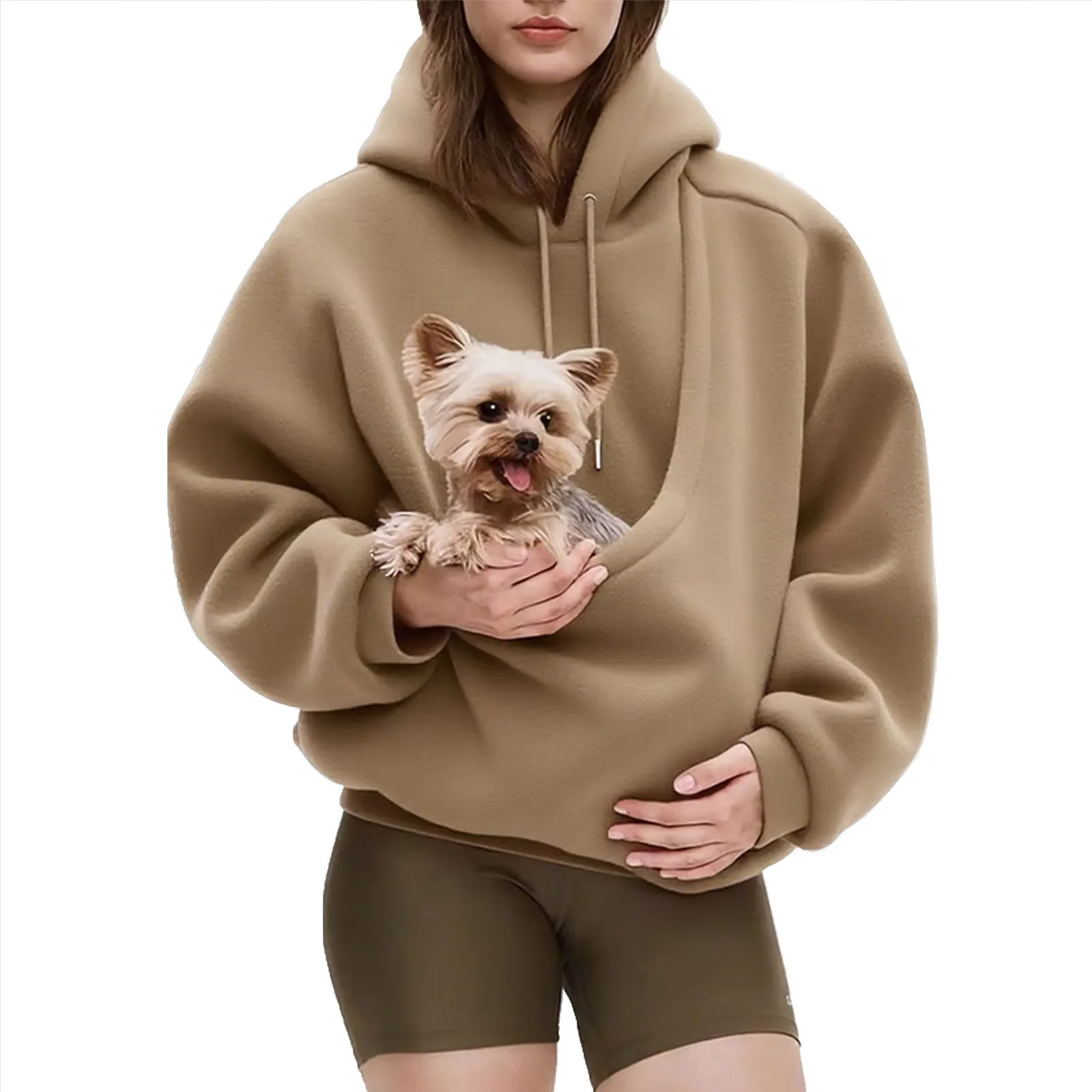 Solid Color Women Kangaroo Hoodie Sweatshirt with Pet Pocket Cat Dog Bag Carrier Comfortable Unisex Hooded Sweatshirt