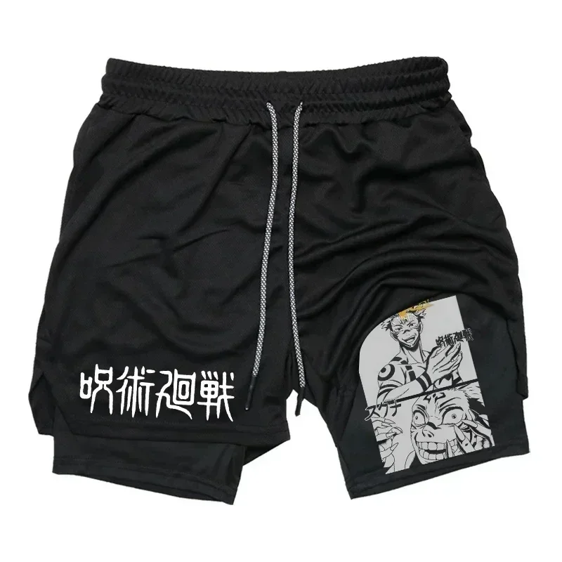 2026 Summer Jujutsu Kaisen Men's Cosplay Shorts Double-layer Two-in-one Shorts Quick-drying Fake Two-piece Unisex Shorts