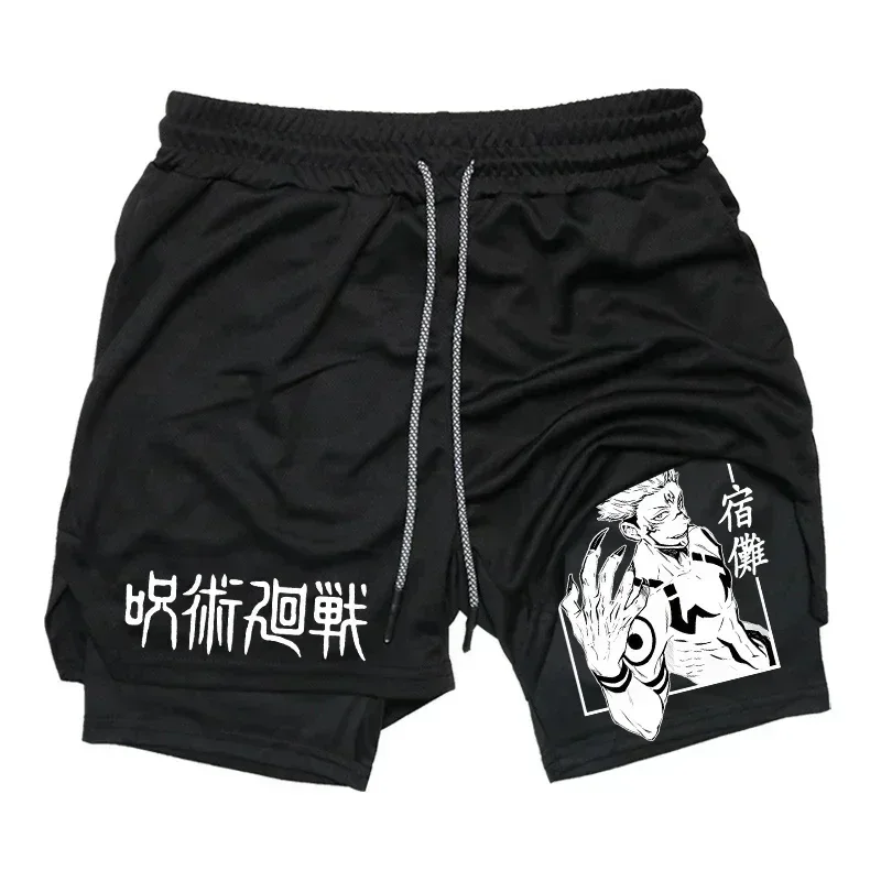 2026 Summer Jujutsu Kaisen Men's Cosplay Shorts Double-layer Two-in-one Shorts Quick-drying Fake Two-piece Unisex Shorts