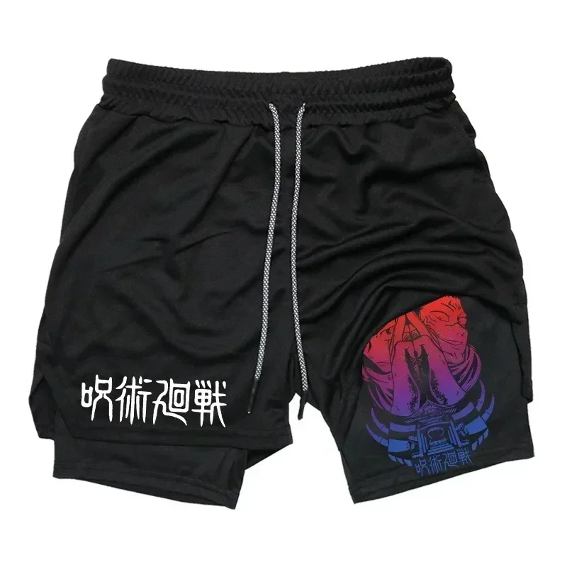 2026 Summer Jujutsu Kaisen Men's Cosplay Shorts Double-layer Two-in-one Shorts Quick-drying Fake Two-piece Unisex Shorts