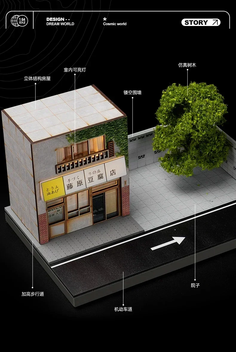 Collector 1/64 Fujiwara Tofu Shop Miniature Scene Model Figurines, Props and Ornaments Small-scale Display Sand Table