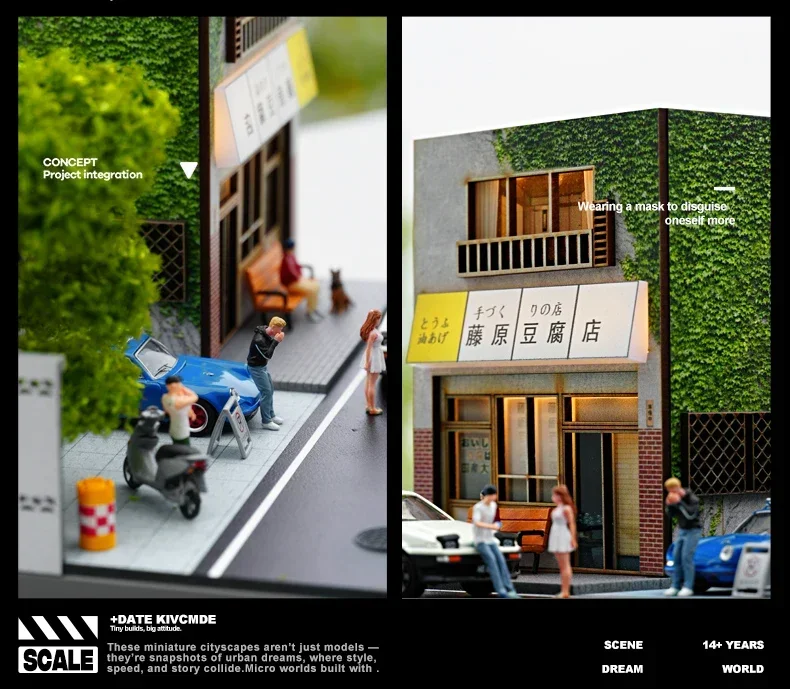 Collector 1/64 Fujiwara Tofu Shop Miniature Scene Model Figurines, Props and Ornaments Small-scale Display Sand Table