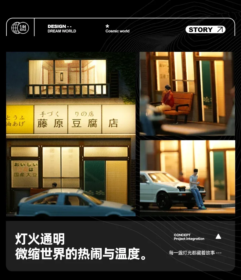 Collector 1/64 Fujiwara Tofu Shop Miniature Scene Model Figurines, Props and Ornaments Small-scale Display Sand Table