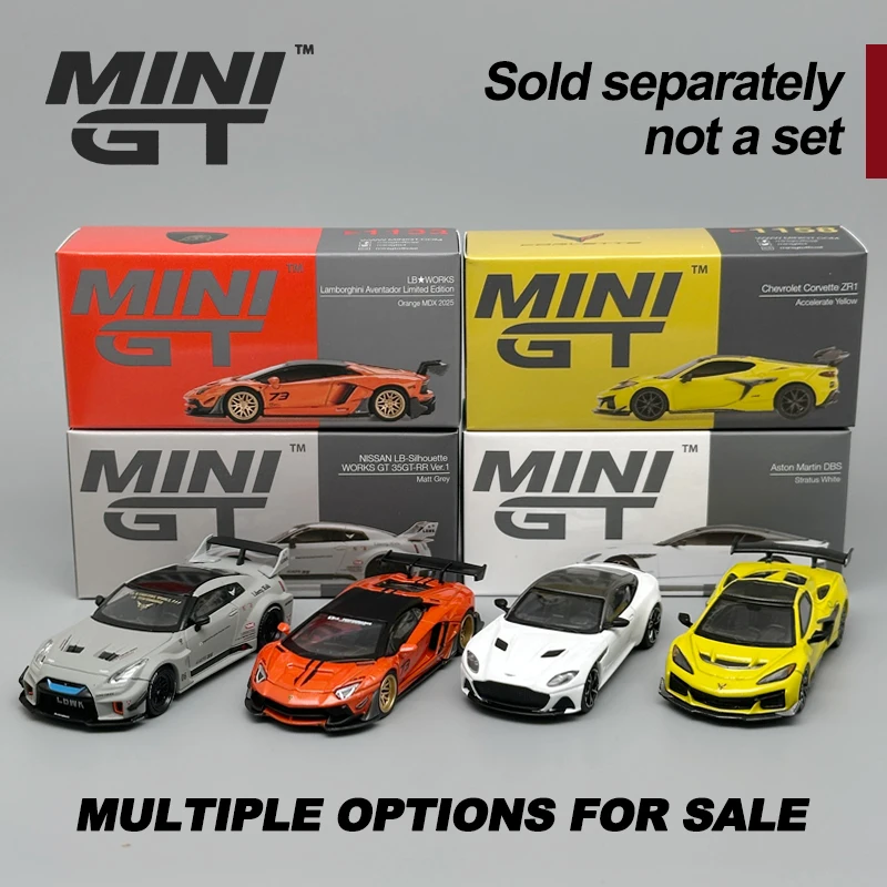 MINIGT 1:64 NISSAN R35 Matte Grey Lamborghini Aventador Martin DBS White ZR1 Yellow Alloy Car Model 1248 1133 1225 1158